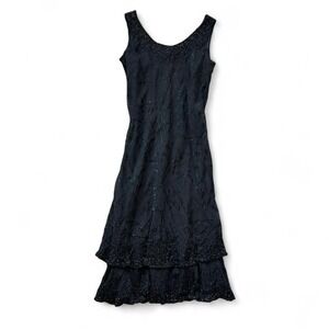 VTG black velvet burnout silk beaded sparkle‎ fairy tiered dress